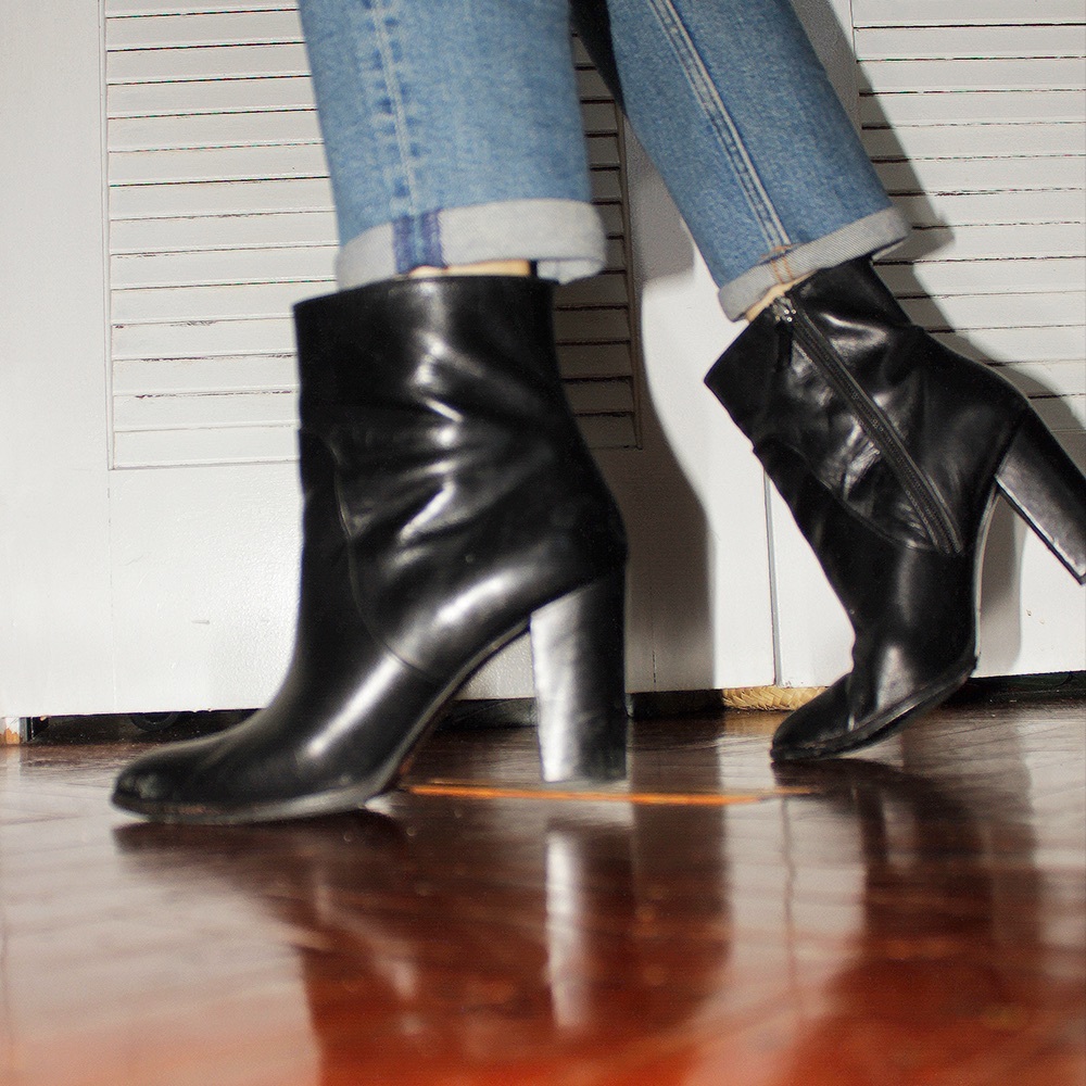 Black leather ankle boots